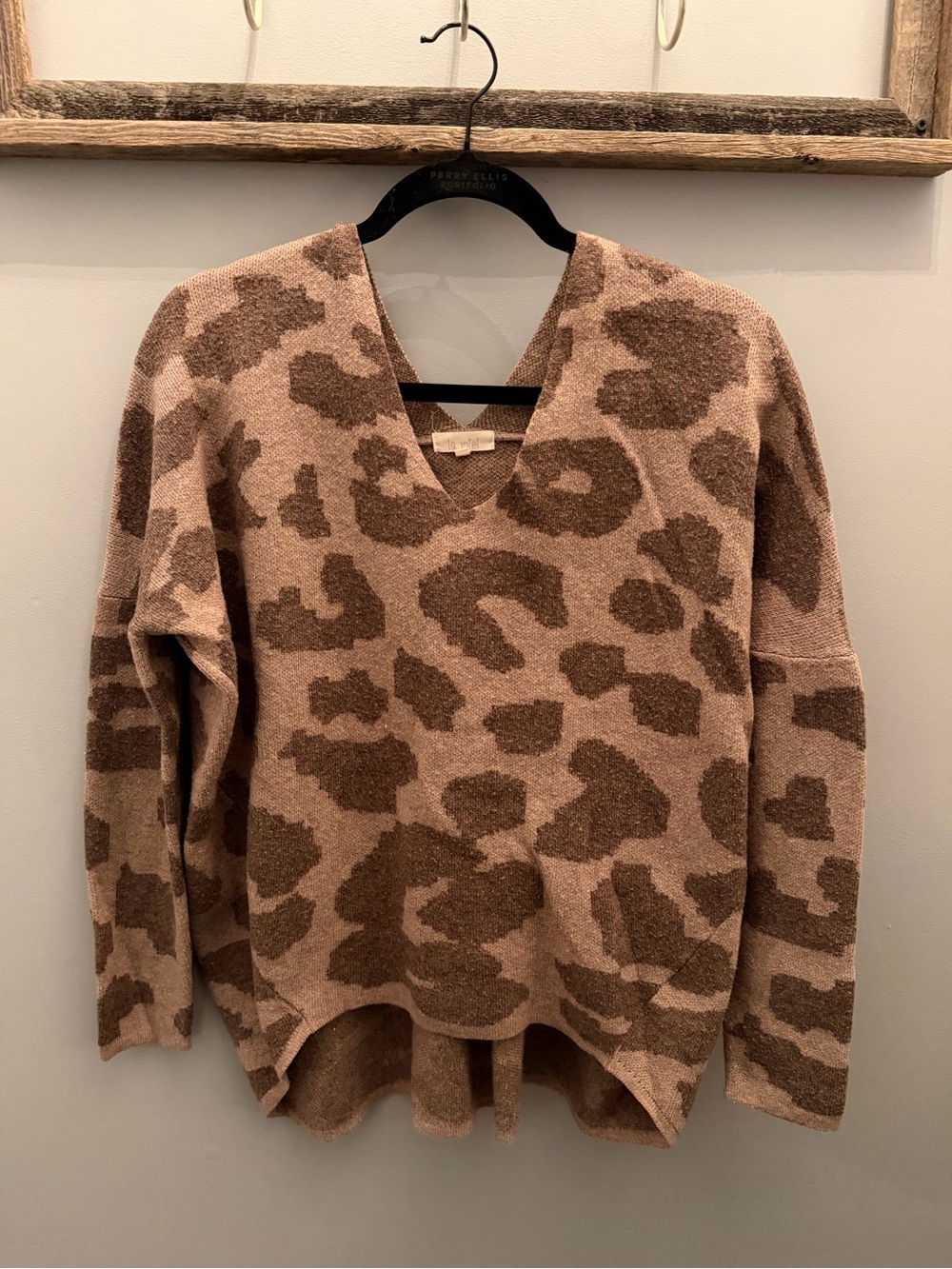 LA MIEL Brown Leopard-Print V-Neck Sweater